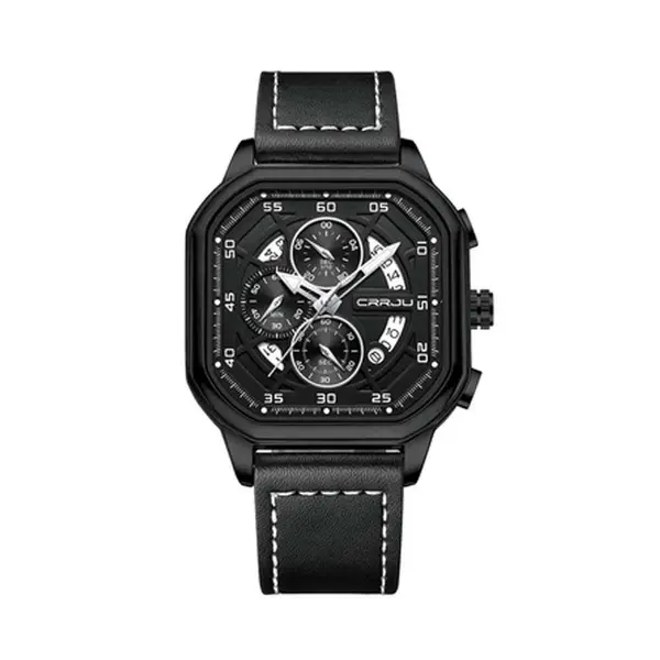 CRRJU 2287 Fusion Of Minimalist Style & Timeless Elegance Steel Analog Quartz Men Watch – Dial Color: White, Strap Color: Black – View 1