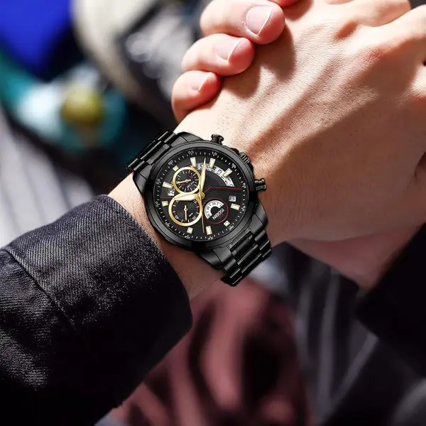 Nibosi 2576 High Quality Stainless Steel Luminous Men's Watch – Dial Color: Black, Strap Color: Black – View 5
