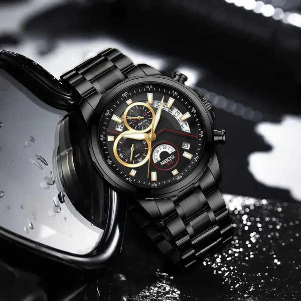 Nibosi 2576 High Quality Stainless Steel Luminous Men's Watch – Dial Color: Black, Strap Color: Black – View 4