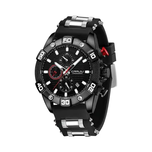 CRRJU 2291 Comfortable Silicone Strap Quartz Rugged Construction Sport Men's Watch – Dial Color: Black, Strap Color: Black – View 1
