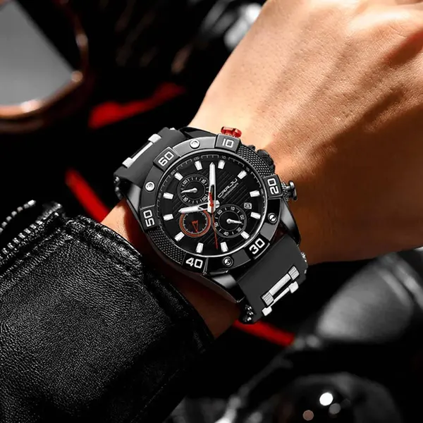 CRRJU 2291 Comfortable Silicone Strap Quartz Rugged Construction Sport Men's Watch – Dial Color: Black, Strap Color: Black – View 2