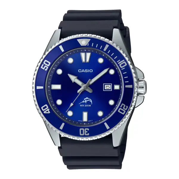 Casio MDV106B-1A1VCF Duro Submariner Marlin Anti-reverse Bezel Chronograph Diver's Quartz Watch – Dial Color: Navy Blue, Strap Color: Black – View 1