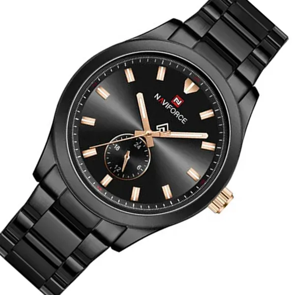 NAVIFORCE NF9231 High Quality Stainless Steel Waterproof Analog Men's Watch – Dial Color: Black, Strap Color: Black – View 2