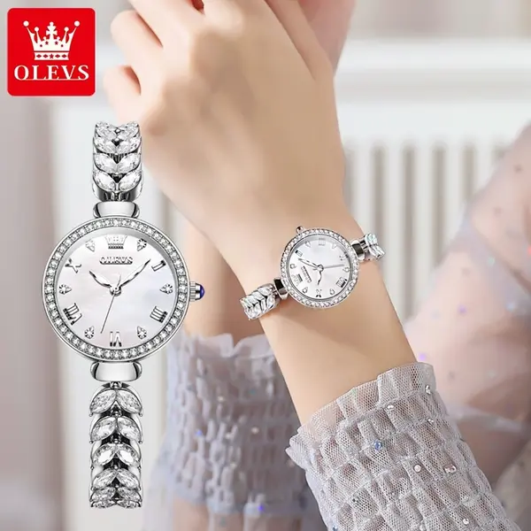 OLEVS 9903 Simple Luxury Zinc Alloy Bracelet Women Casual Watch – Dial Color: White, Strap Color: Silver – View 3