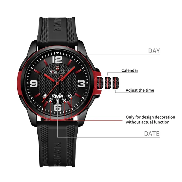 NAVIFORCE NF9215T Trendy Sports Men’s Watch – Dial Color: Red, Strap Color: Black – View 4