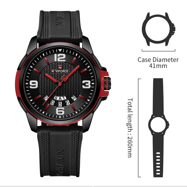 NAVIFORCE NF9215T Trendy Sports Men’s Watch – Dial Color: Red, Strap Color: Black – View 5