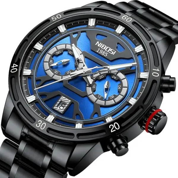 Nibosi 2537 Analogue Stainless Steel & Waterproof Men’s Watch – Dial Color: Blue, Strap Color: Black – View 2