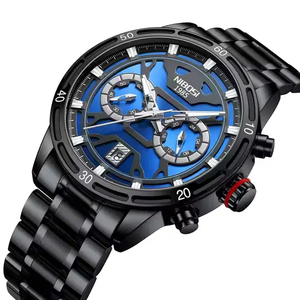 Nibosi 2537 Analogue Stainless Steel & Waterproof Men’s Watch – Dial Color: Blue, Strap Color: Black – View 3