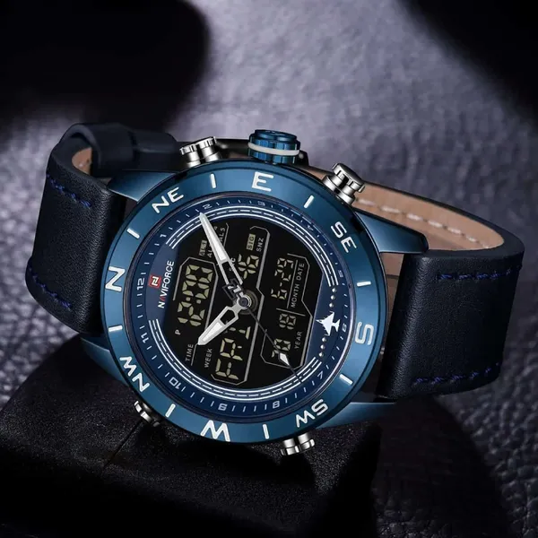 Naviforce NF9144 Luxurious Leather Waterproof Quartz Men's Watch – Dial Color: Blue, Strap Color: Blue – View 4