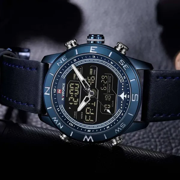 Naviforce NF9144 Luxurious Leather Waterproof Quartz Men's Watch – Dial Color: Blue, Strap Color: Blue – View 5