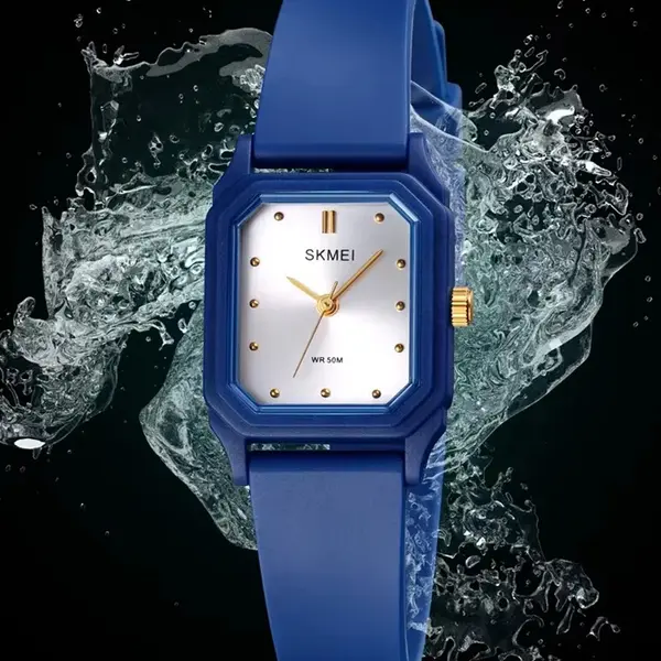 SKMEI 1651 Slim Analog Silicone Strap Casual Men's Watch – Dial Color: White, Strap Color: Blue – View 3
