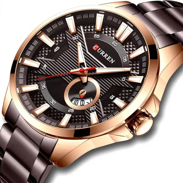 Curren 8372 High Quality Stainless Steel Analog Men's Watch – Dial Color: Brown, Strap Color:  Brown  – View 2