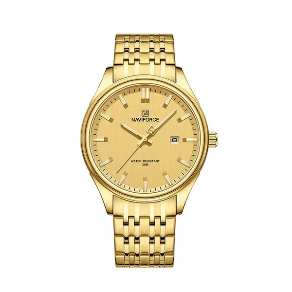 Naviforce NF8039 Luxury Stainless Steel Quartz Analog Casual Couple Watch – Dial Color: Gold, Strap Color: Gold  – View 2