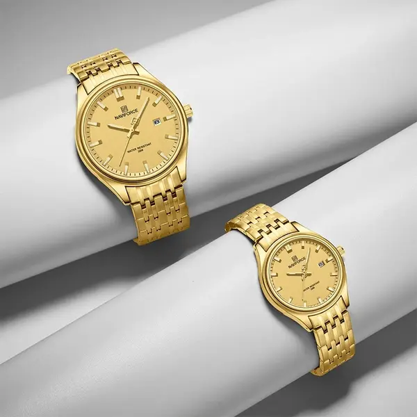 Naviforce NF8039 Luxury Stainless Steel Quartz Analog Casual Couple Watch – Dial Color: Gold, Strap Color: Gold  – View 4