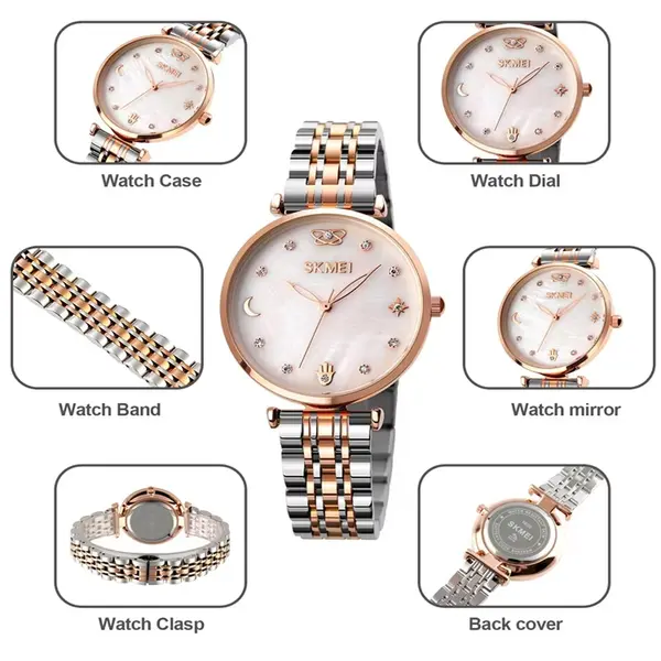 Skmei 1800 Quartz Stainless Steel Women’s Watch – Dial Color: Brown, Strap Color:  Brown  – View 3