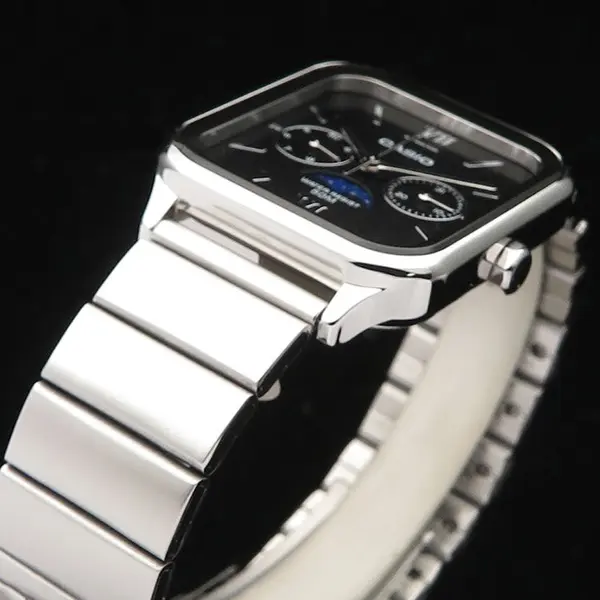 CASIO MTP-M305D-1A2VDF Moon Chaser Roman Hour Marker Silver Chain Unisex Analog Watch – Dial Color: Black, Strap Color: Silver – View 5