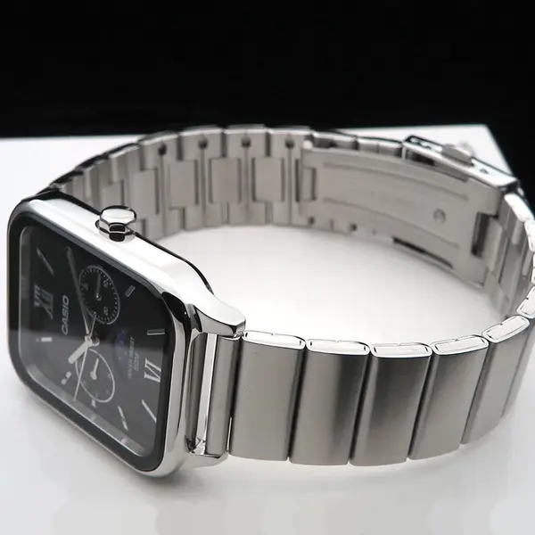 CASIO MTP-M305D-1A2VDF Moon Chaser Roman Hour Marker Silver Chain Unisex Analog Watch – Dial Color: Black, Strap Color: Silver – View 2