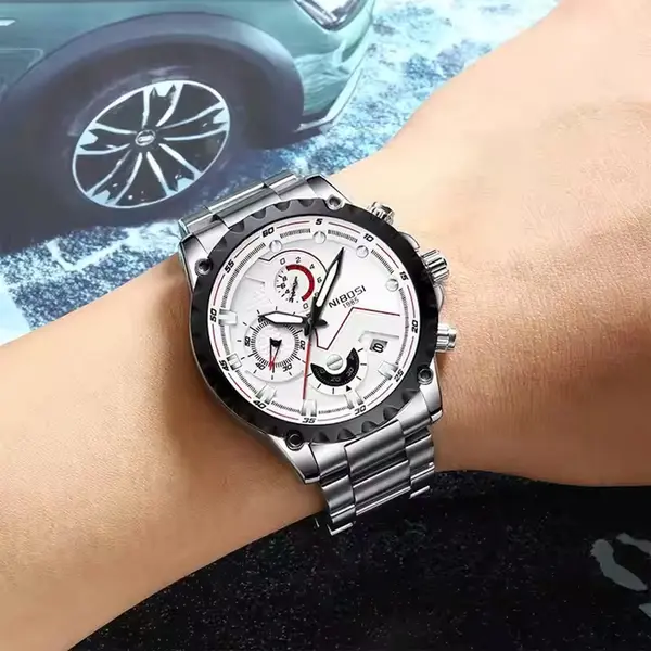 Nibosi 2322 Stylish Stainless Steel & Chronograph Men Watch – Dial Color: White, Strap Color: White – View 4