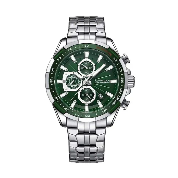 CRRJU 2306 High Quality Stainless Steel Multifunctional Quartz Classic Men's Watch – Dial Color: Green, Strap Color: Silver – View 1