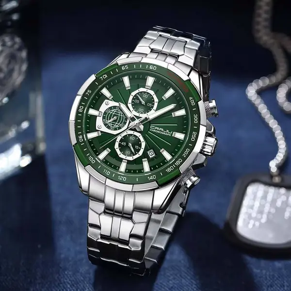 CRRJU 2306 High Quality Stainless Steel Multifunctional Quartz Classic Men's Watch – Dial Color: Green, Strap Color: Silver – View 2