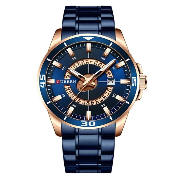 Curren 8359 Luxury Stainless Steel Calendar Men's Watch – Dial Color: Blue, Strap Color: Blue – View 1