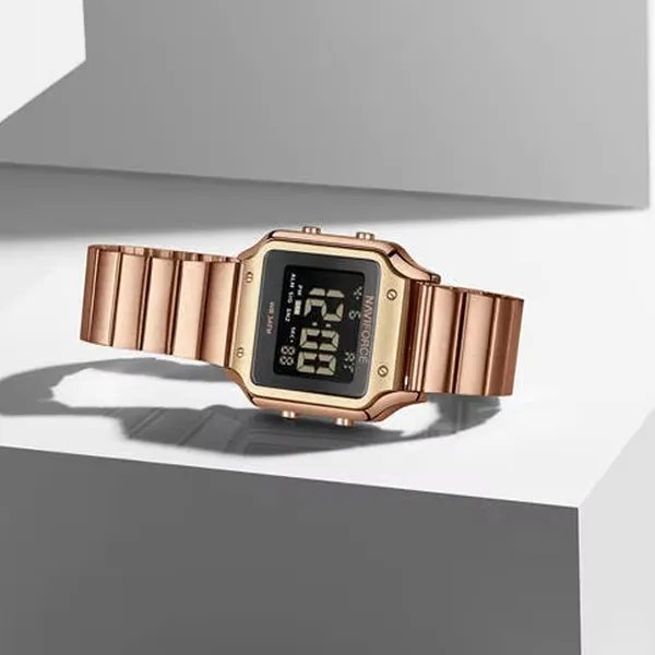 Naviforce NF5046 Stainless Steel Calorie Mileage Digital Sporty Women's Watch – Dial Color: Black, Strap Color:  Brown  – View 2