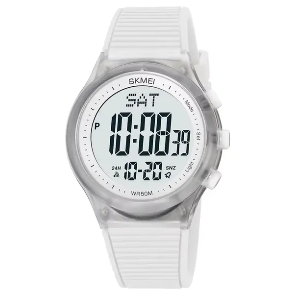 SKMEI 1980 Silicone Strap Digital Sporty Men's Watch – Dial Color: White, Strap Color: White – View 1