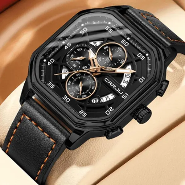 CRRJU 2287 Fusion Of Minimalist Style & Timeless Elegance Steel Analog Quartz Men Watch – Dial Color: Rose, Strap Color: Black – View 2