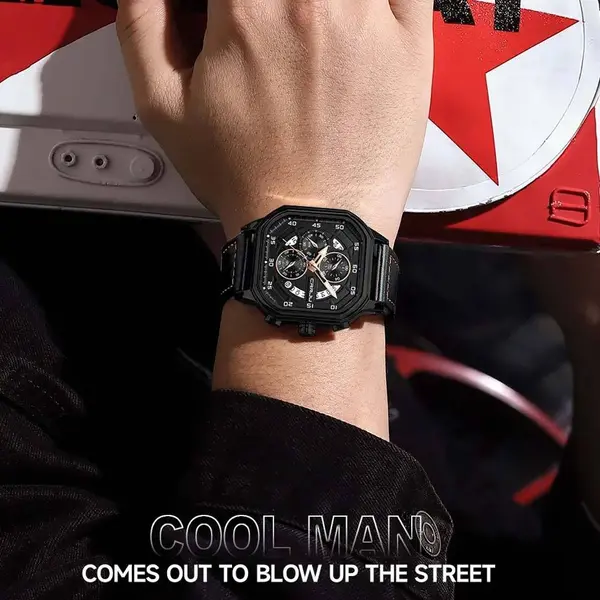 CRRJU 2287 Fusion Of Minimalist Style & Timeless Elegance Steel Analog Quartz Men Watch – Dial Color: Rose, Strap Color: Black – View 4