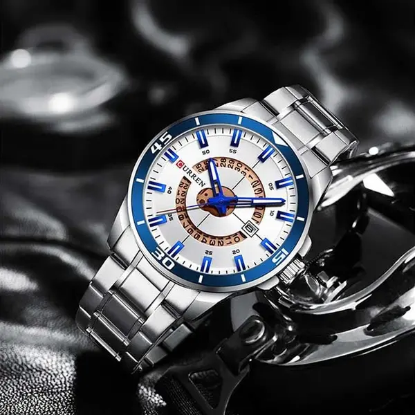 Curren 8359 Luxury Stainless Steel Calendar Men's Watch – Dial Color: White, Strap Color: White – View 3