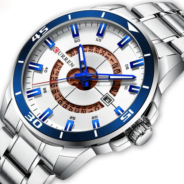 Curren 8359 Luxury Stainless Steel Calendar Men's Watch – Dial Color: White, Strap Color: White – View 2