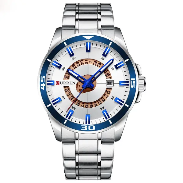 Curren 8359 Luxury Stainless Steel Calendar Men's Watch – Dial Color: White, Strap Color: White – View 1