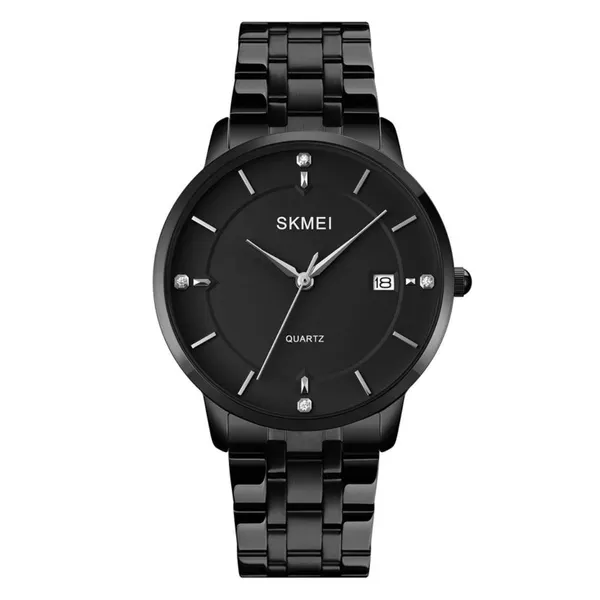 SKMEI 1801 Stainless Steel Classic Quartz Men's Watch – Dial Color: Black, Strap Color: Black – View 1