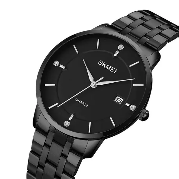 SKMEI 1801 Stainless Steel Classic Quartz Men's Watch – Dial Color: Black, Strap Color: Black – View 2