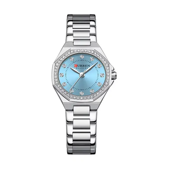 CURREN 9100 Women New Luxury Elegance Quartz Watch – Dial Color: Sky Blue, Strap Color: Gold  – View 1