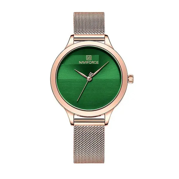 NAVIFORCE NF5027 Romantic Charming Quartz Luxury Stainless Steel Women Watches – Dial Color: Green, Strap Color:  Brown  – View 1