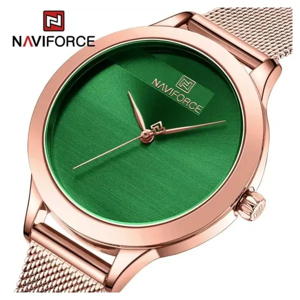 NAVIFORCE NF5027 Romantic Charming Quartz Luxury Stainless Steel Women Watches – Dial Color: Green, Strap Color:  Brown  – View 2