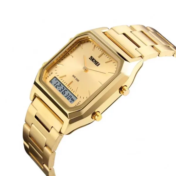 Skmei 1220 Stianless Steel Dual Display Digital Men's Watch – Dial Color: Gold, Strap Color: Gold – View 2