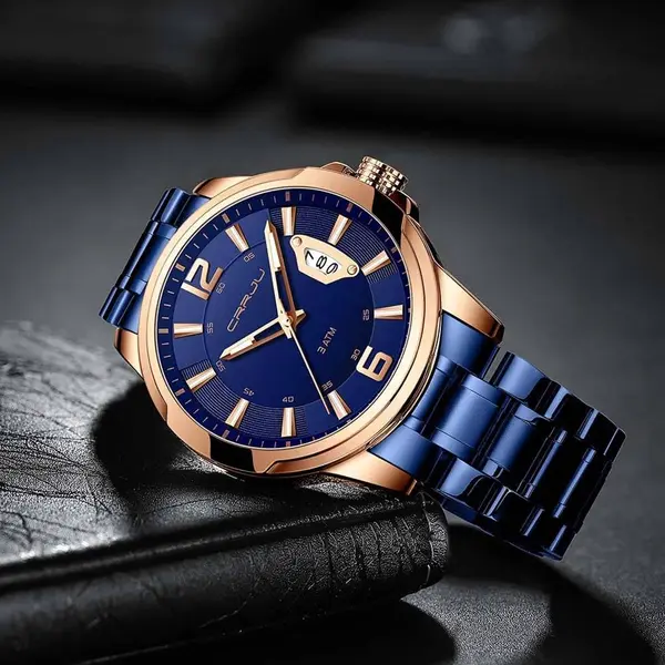 CRRJU 2191 High Quality Stainless Steel Analog Quartz Men's Watch – Dial Color: Rose Gold, Strap Color: Black – View 3
