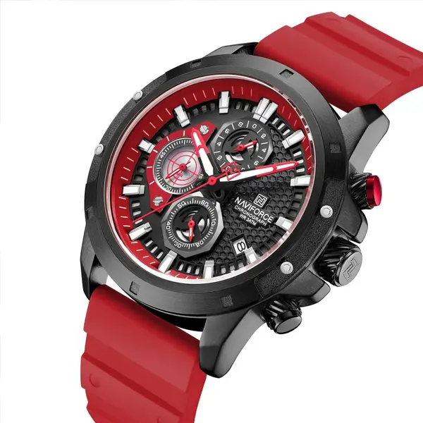 NAVIFORCE NF8036  Luxury Military Sports Quartz Analog Men's Watch  – Dial Color: Black, Strap Color: Red – View 3