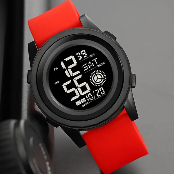 SKMEI 2082 High Quality Silicon Strap Sporty Men's Watch – Dial Color: Black, Strap Color: Red – View 2