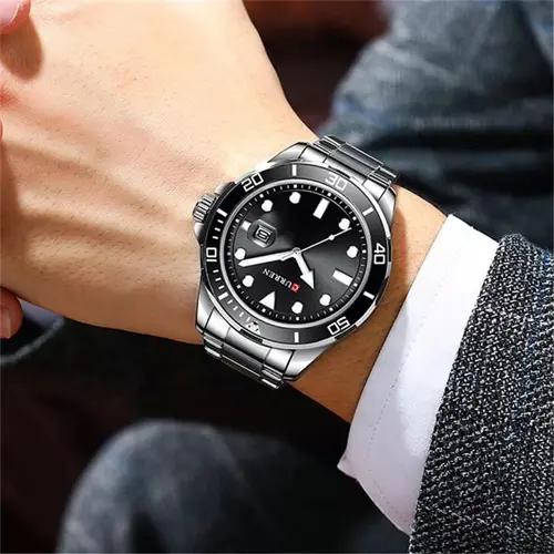 Curren 8388 High Quality Stainless Steel Belt Calendar Men's Watch – Dial Color: Black, Strap Color: Silver – View 5