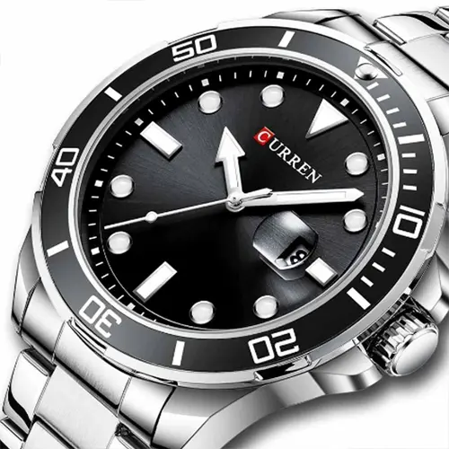 Curren 8388 High Quality Stainless Steel Belt Calendar Men's Watch – Dial Color: Black, Strap Color: Silver – View 3