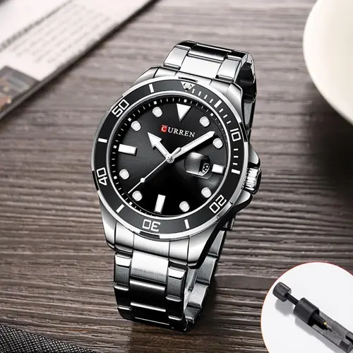 Curren 8388 High Quality Stainless Steel Belt Calendar Men's Watch – Dial Color: Black, Strap Color: Silver – View 4