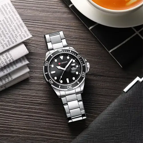 Curren 8388 High Quality Stainless Steel Belt Calendar Men's Watch – Dial Color: Black, Strap Color: Silver – View 6