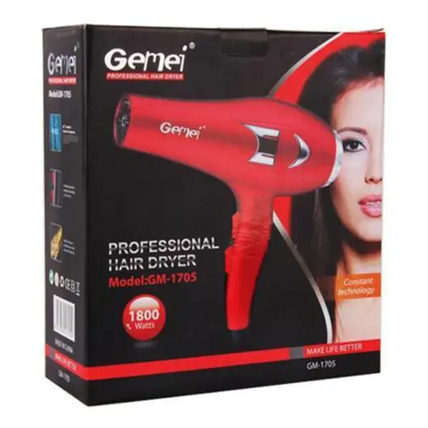 Gemei GM-1705 Professional AC Motor 1800W Hair Dryer  – Color: Red – View 2