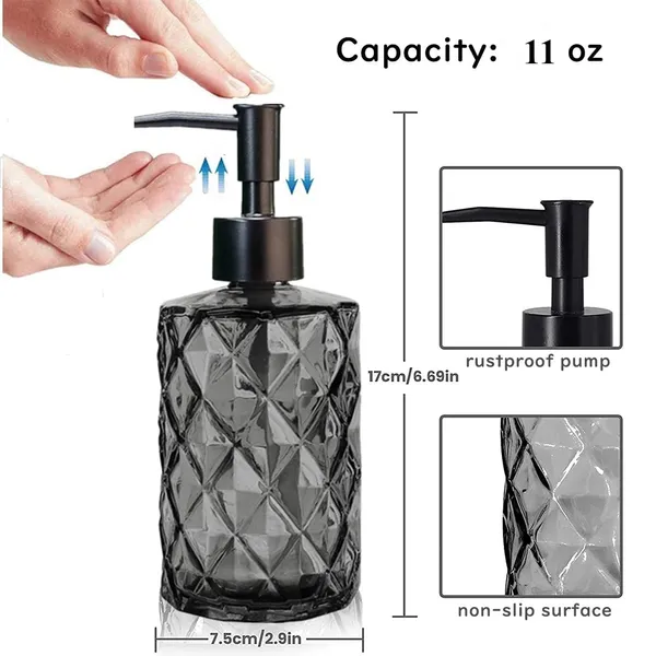 Amber Glass Liquid Soap Dispenser Pump Shampoo & Conditioner Dispenser 330ml – Color: Gray – View 3