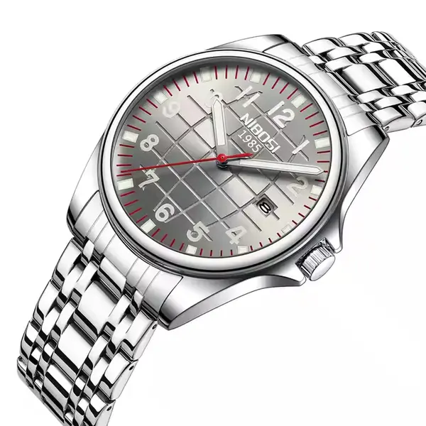 Nibosi 2572 Stainless Steel And Multifunction Waterproof Men's Watch – Dial Color: Brown, Strap Color: Silver – View 2