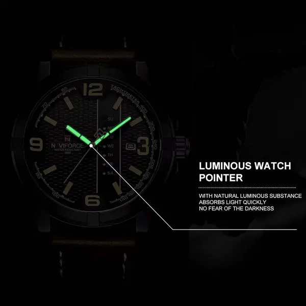 Naviforce NF9177 Top Quality Leather Strap Creative Calendar Unique Fashion Men's Watch – Dial Color: Black, Strap Color: Black – View 6