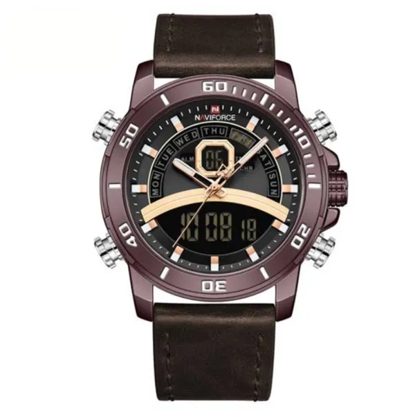 Naviforce NF9181L Dual Display Quartz Waterproof Men's watch – Dial Color: Rose, Strap Color: Brown – View 1